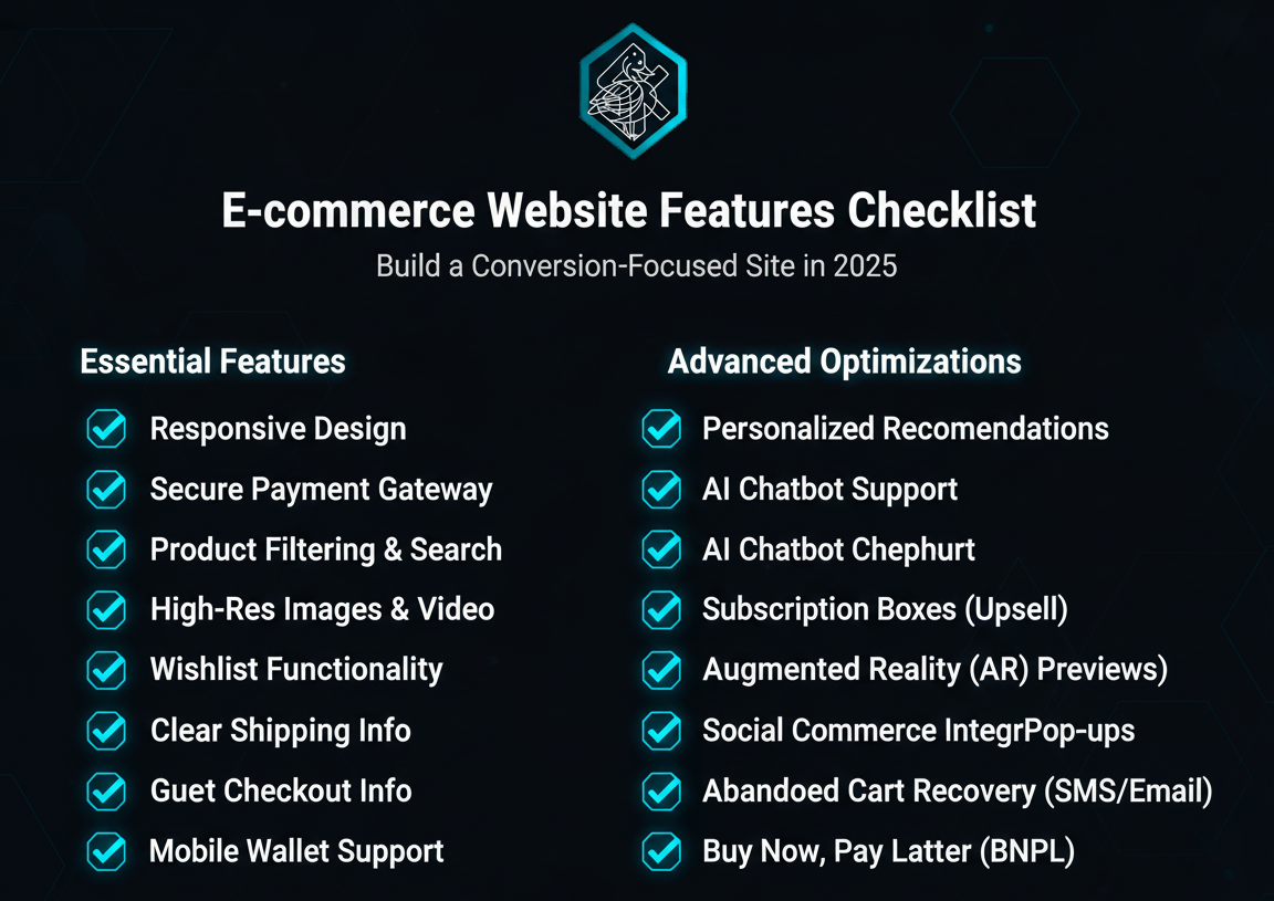 E-commerce website features checklist highlighting e-commerce website features